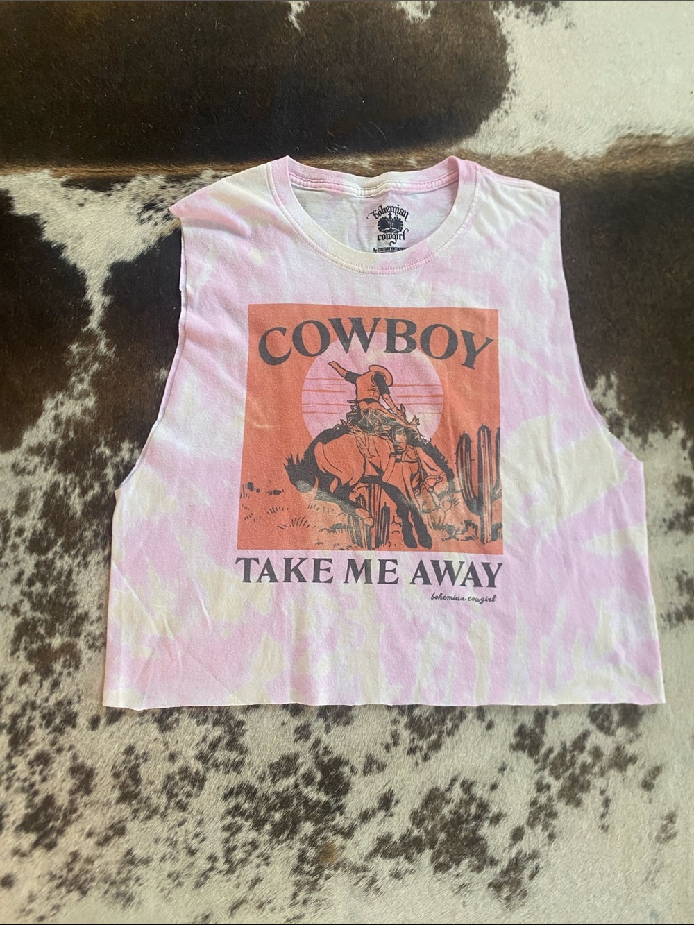 Pink Tie-Dye 'Cowboy Take Me Away' Crop Tank Top